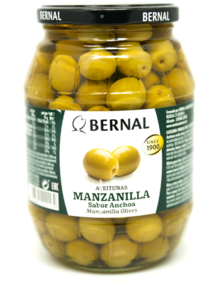 Manzanilla-oliven med stein Bernal 997g – autentiske spanske oliven fra Bernal