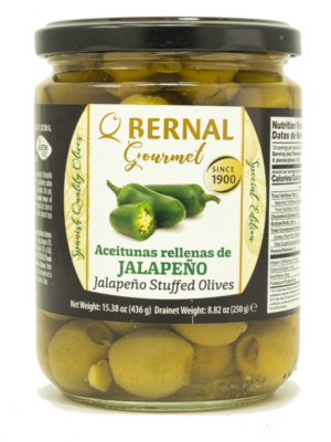 Oliven Gourmet fylte jalapeno 436gr – autentiske spanske oliven fra Bernal