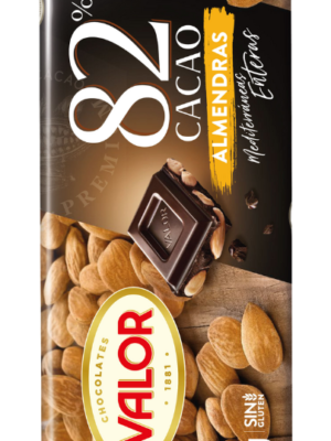 Valor Mørk Sjokolade 82 % Kakao med Hele Mandler 250 g – Glutenfri Premiumsjokolade – spansk premium sjokolade fra Valor