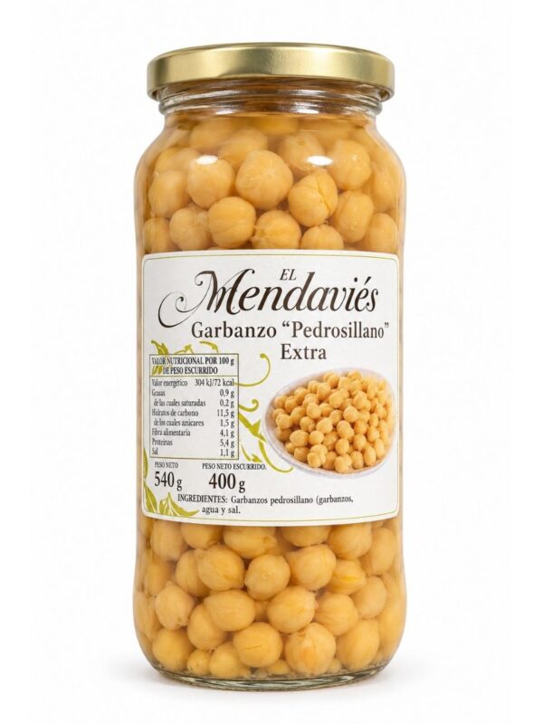 Kikerter «Pedrosillano» Extra (Mendavies) 540g Kikerter Pedrosillano Extra El Mendaviés 540 g i glass