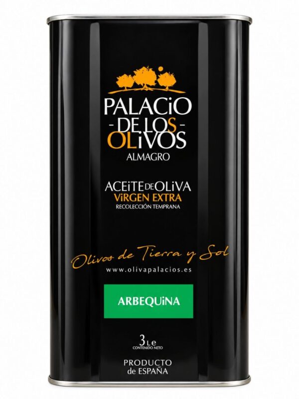 Palacio de los Olivos Arbequina ekstra virgin olivenolje 3 liter – kanne forside